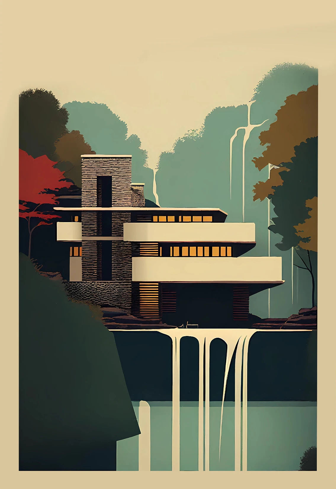 Fallingwater Architecture Canvas Print — Bauhaus Minimalist Art