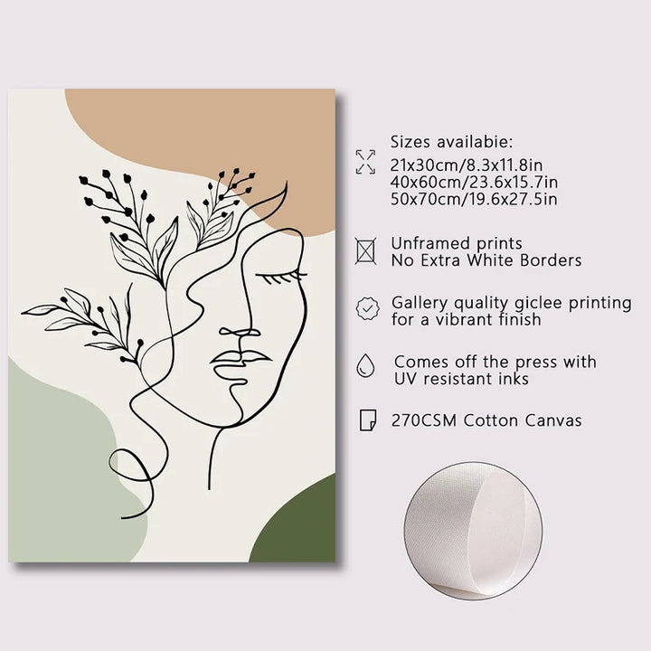 Boho Sage Green Plants Canvas Print — Nordic Abstract Wall Art