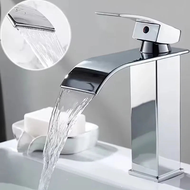 Black Waterfall Basin Faucet — Stainless Steel, Hot & Cold
