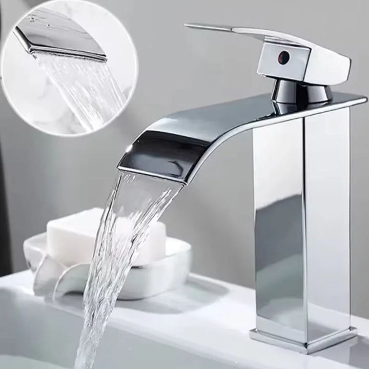 Black Waterfall Basin Faucet — Stainless Steel, Hot & Cold