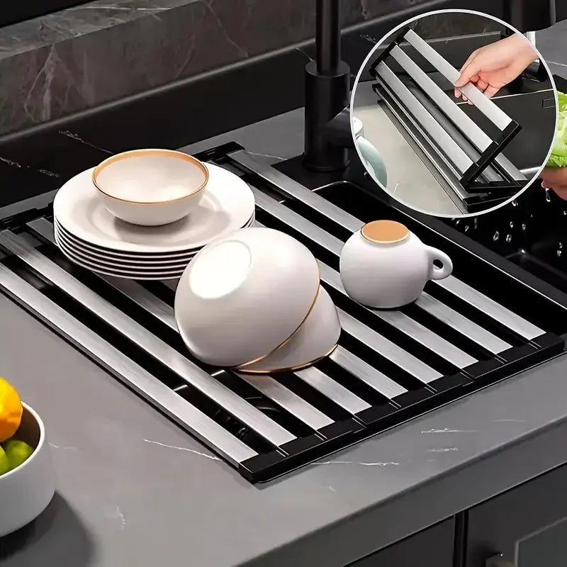Stainless Steel Foldable Sink Drain Rack — Telescopic Basket