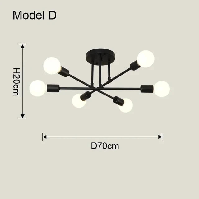 Modern Sputnik Chandelier — Antique Gold Semi Flush Mount