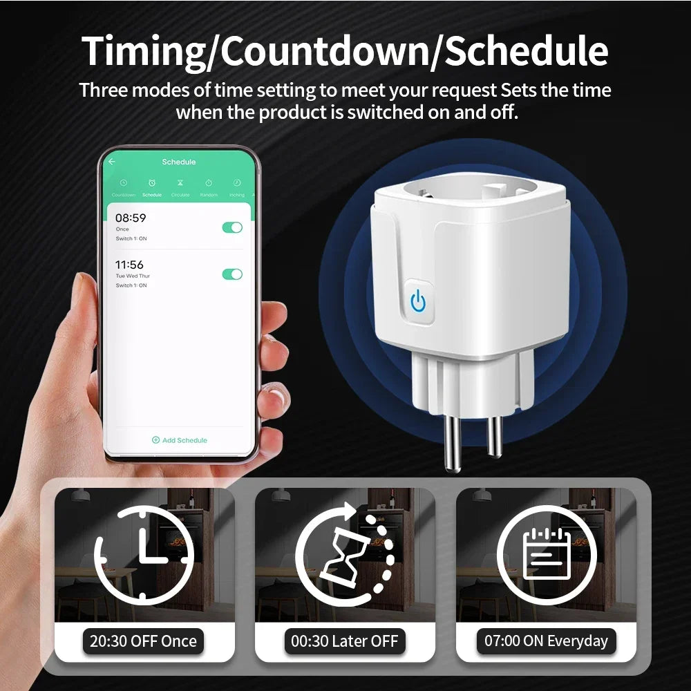 Smart WiFi & Zigbee Plug — 16A/20A with Power Monitor