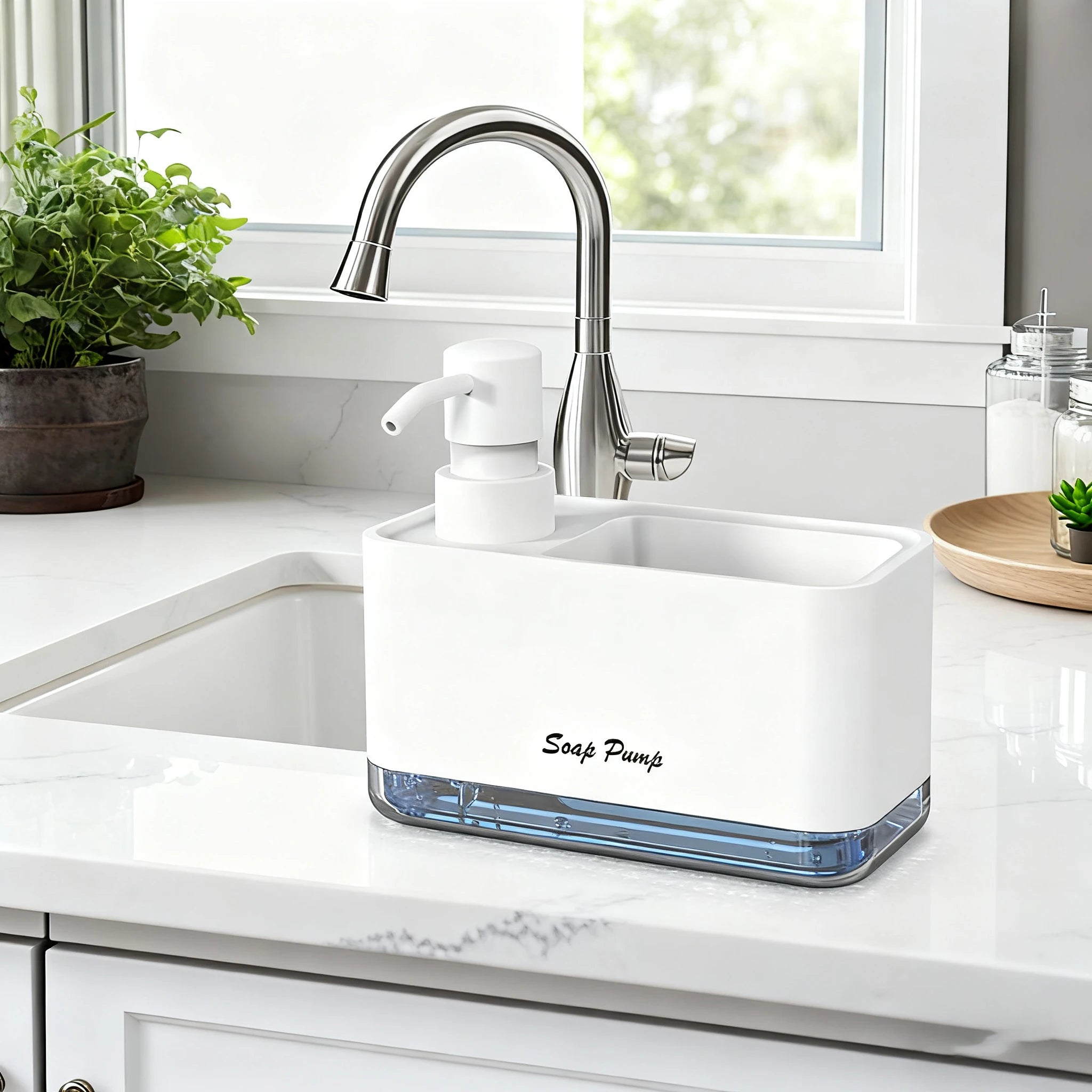 Kitchen Soap Dispenser with Sponge Holder — Pump & Caddy Set