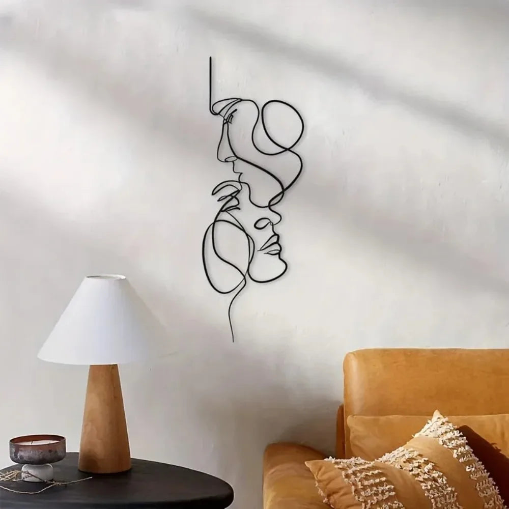 Minimalist Facial Line Metal Wall Art — Abstract Iron Sculpture