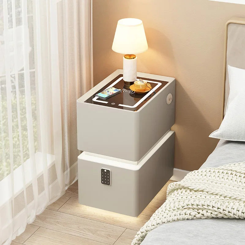 Smart Bedside Table with Wireless Charging — Solid Wood