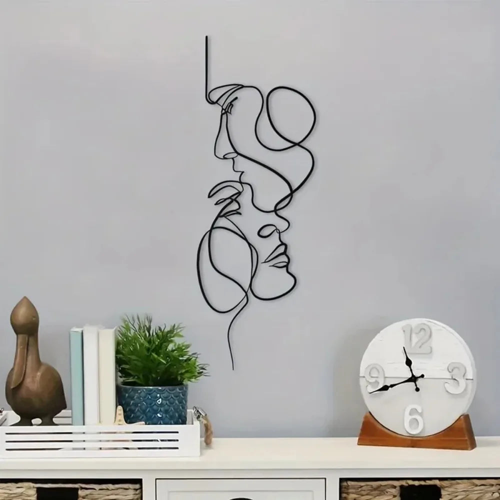 Minimalist Facial Line Metal Wall Art — Abstract Iron Sculpture