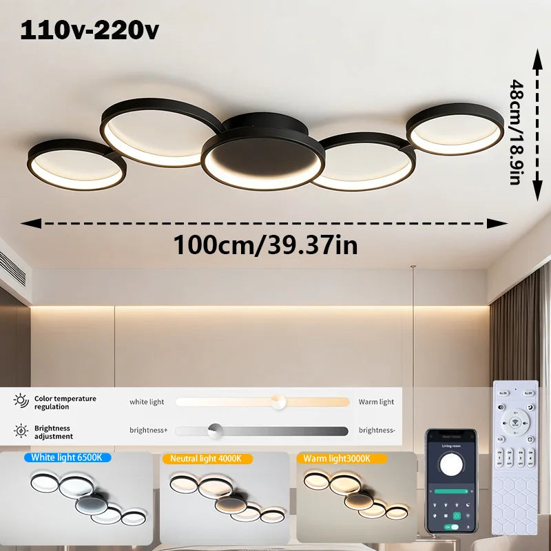 LED Ceiling Light — 3 Colors, Bluetooth App & Remote Dimming