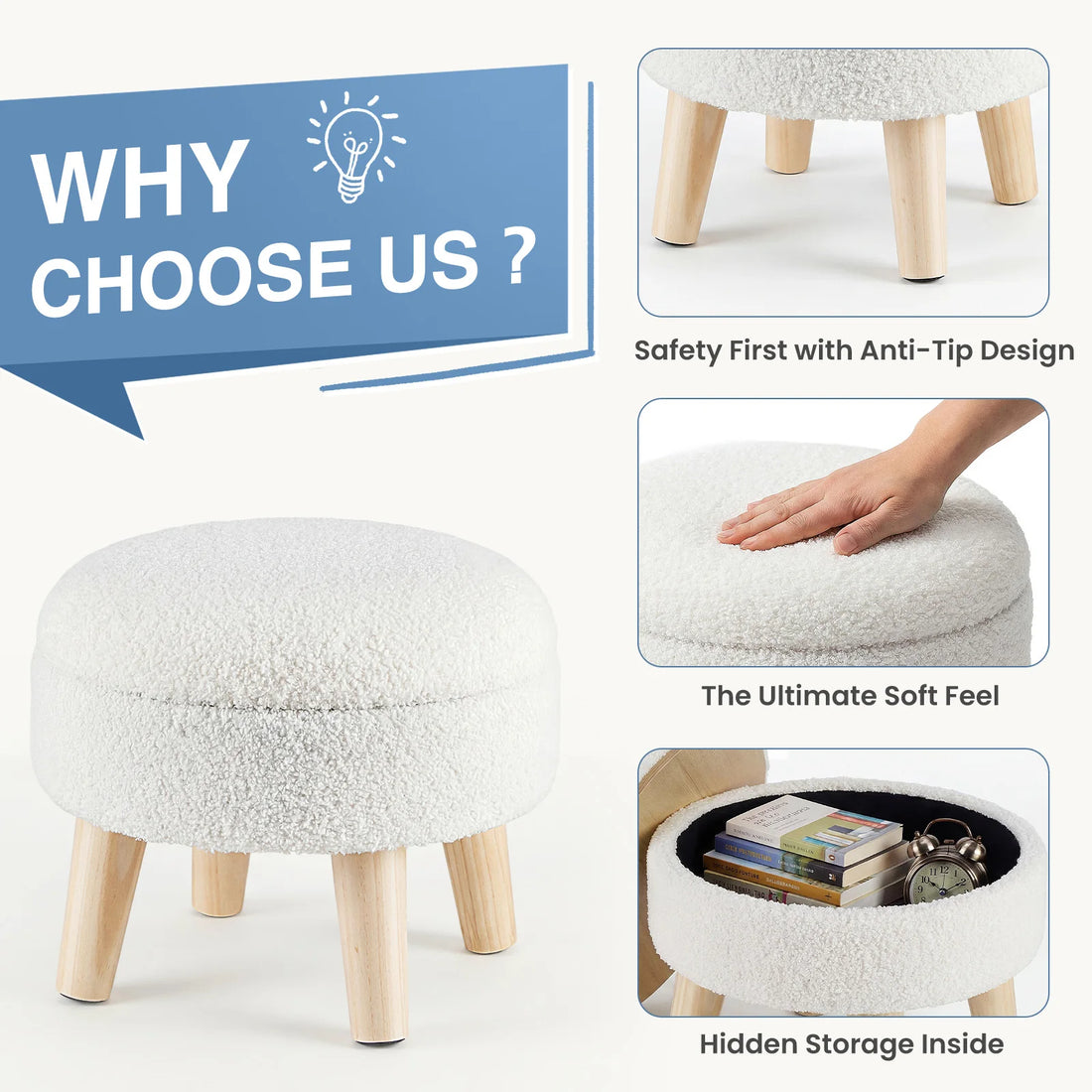 Round Velvet Storage Ottoman with Hidden Storage