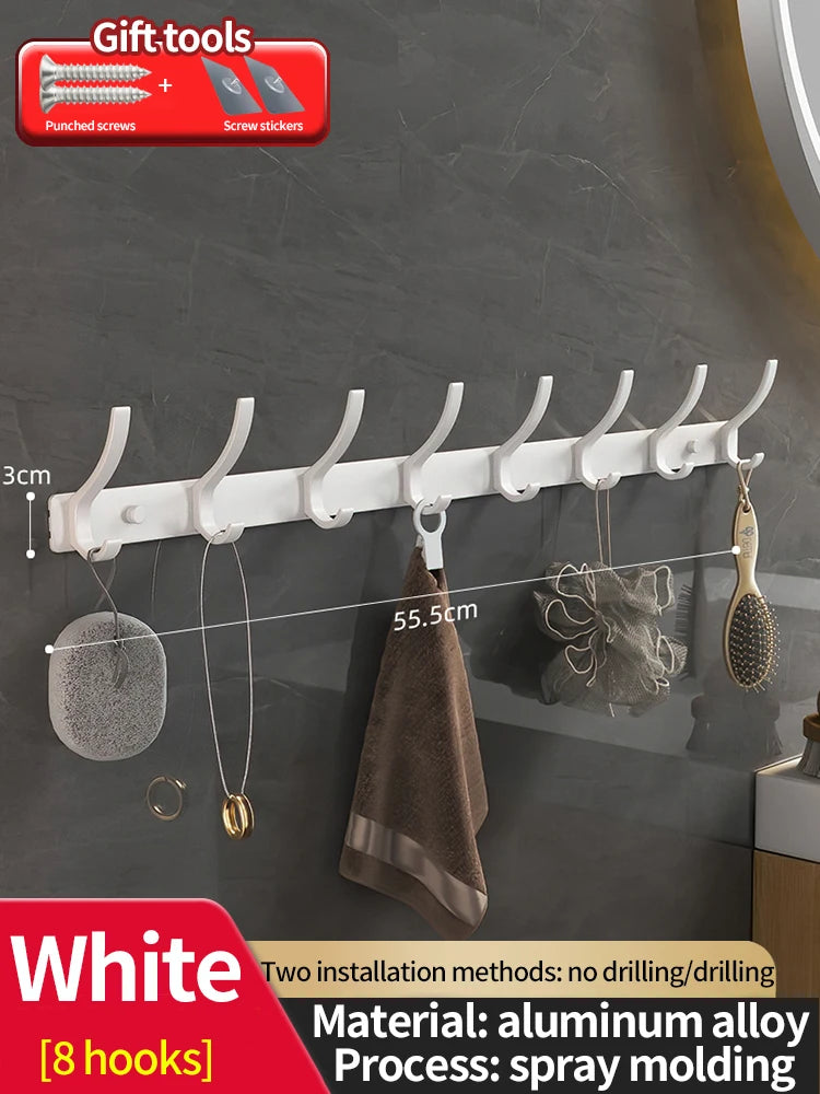 Punch-Free Door Back Hook Organizer — 6-Hook Aluminum Hanger