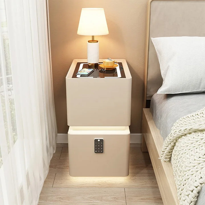 Smart Bedside Table with Wireless Charging — Solid Wood