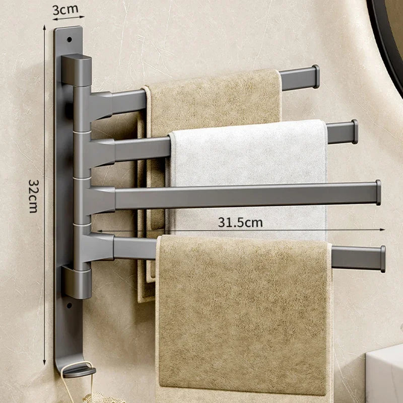 Rotatable Aluminum Towel Rack — 2 to 5 Bar, Wall Mounted