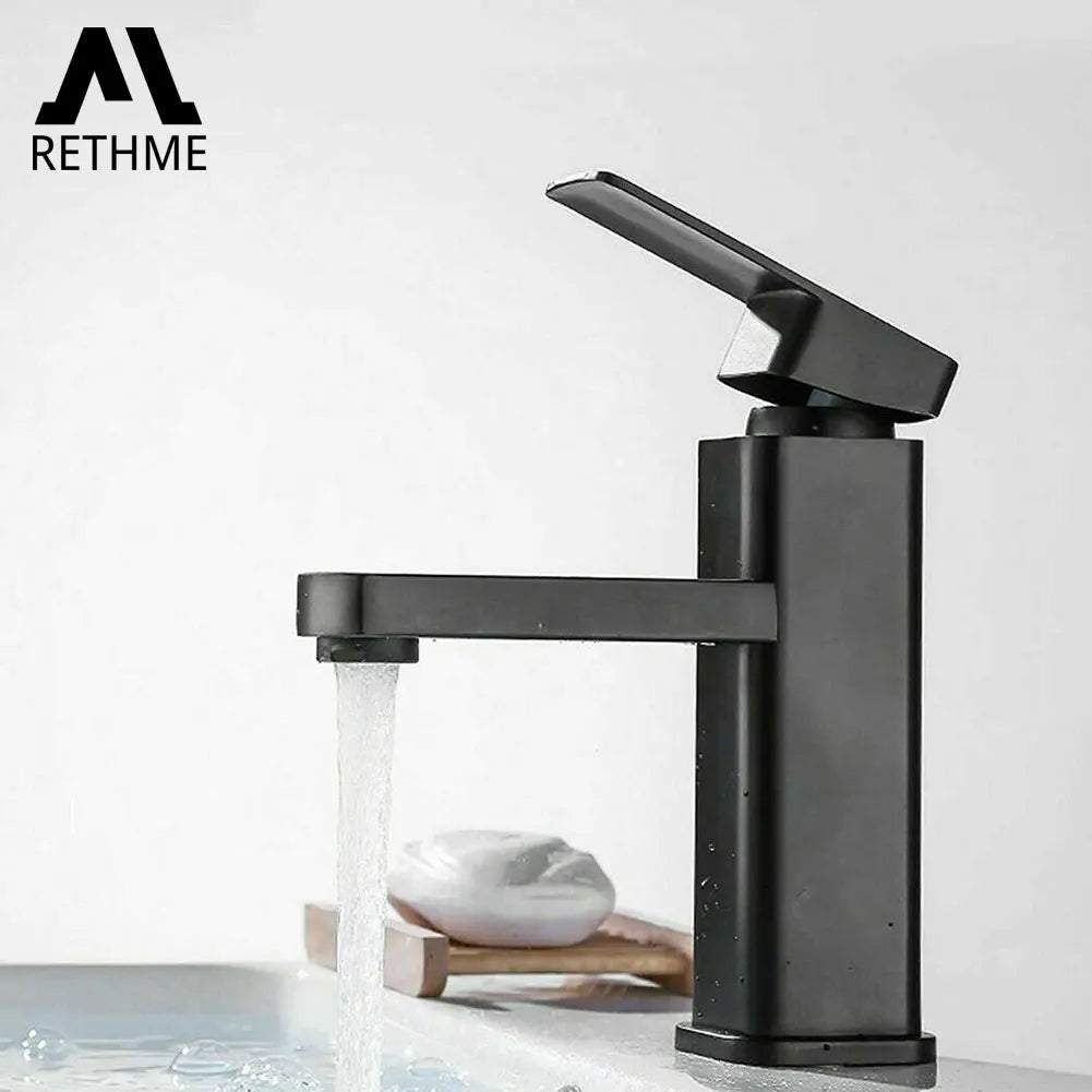 Black & Chrome Bathroom Sink Faucet — Hot & Cold Mixer