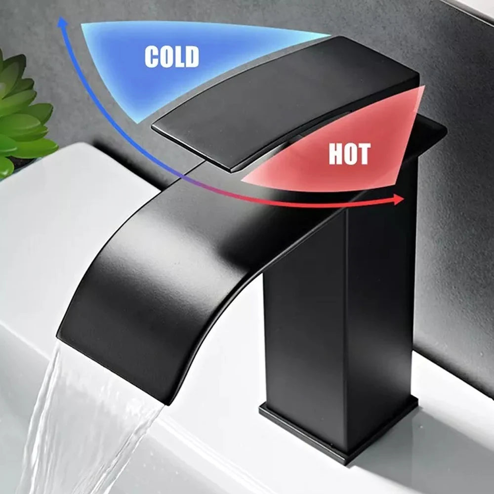 Waterfall Bathroom Basin Faucet — Single Hole Hot & Cold Mixer Tap
