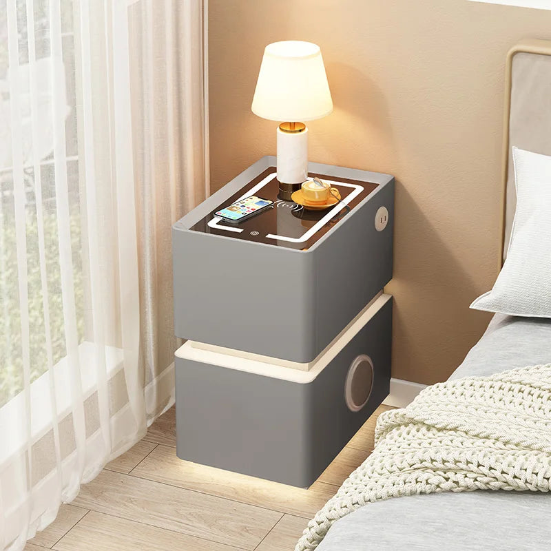 Smart Bedside Table with Wireless Charging — Solid Wood