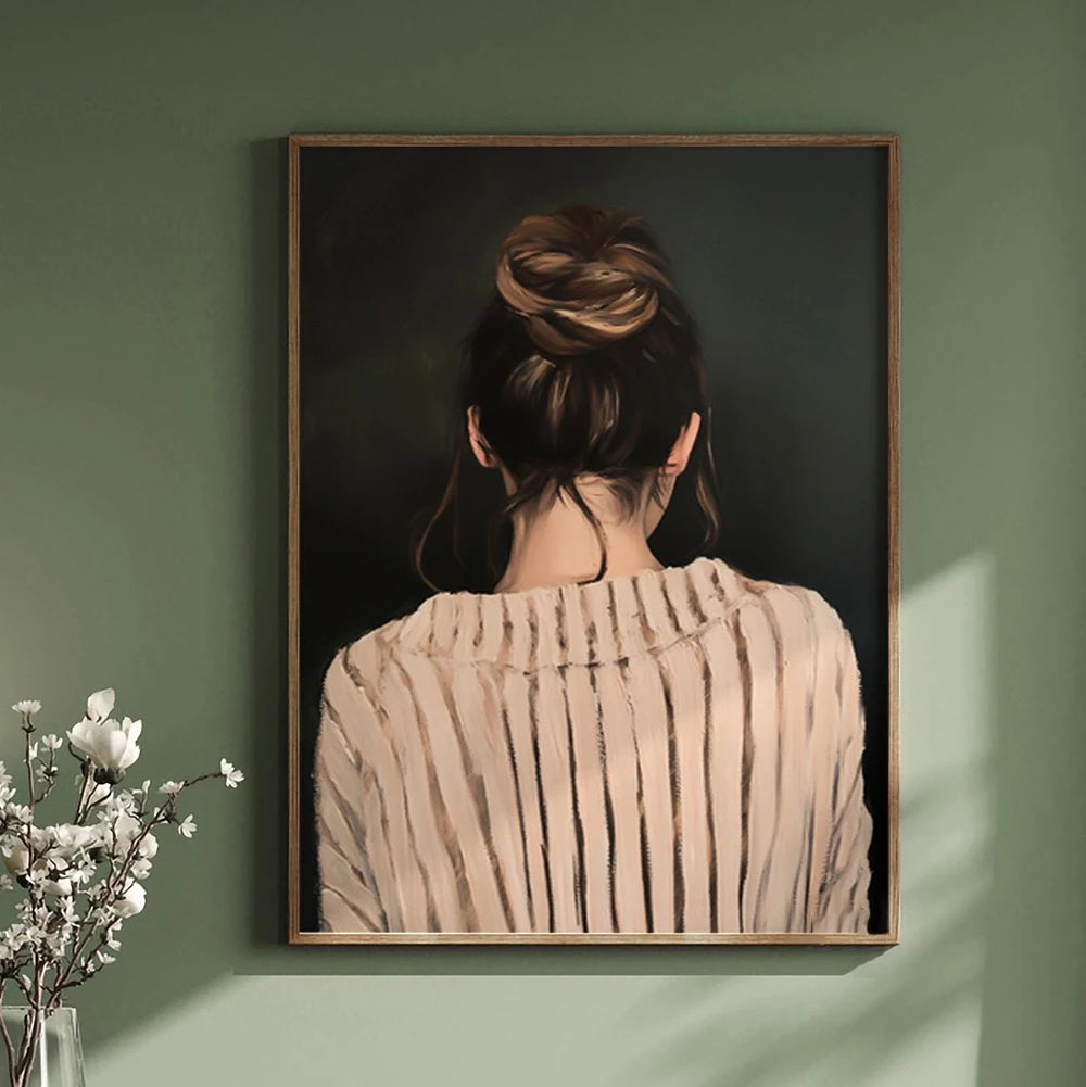 Emerald Abstract Woman with Flowers Canvas Print — Japandi Art