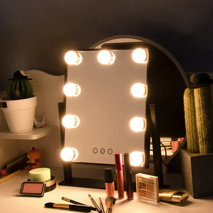 Hollywood Vanity Makeup Mirror — 9 LED Bulbs, 360° Rotation