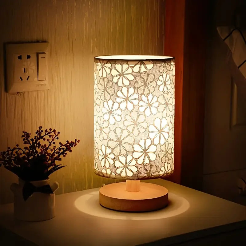 Fabric Table Lamp with Wooden Base — USB, 3-Tone Light