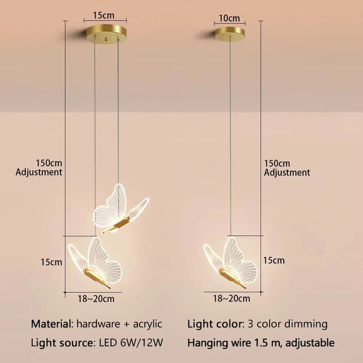 Modern Butterfly LED Pendant Light — Gold, Living & Dining