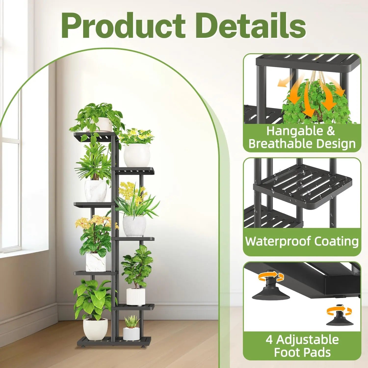 6-Tier Metal Plant Stand with Grow Light