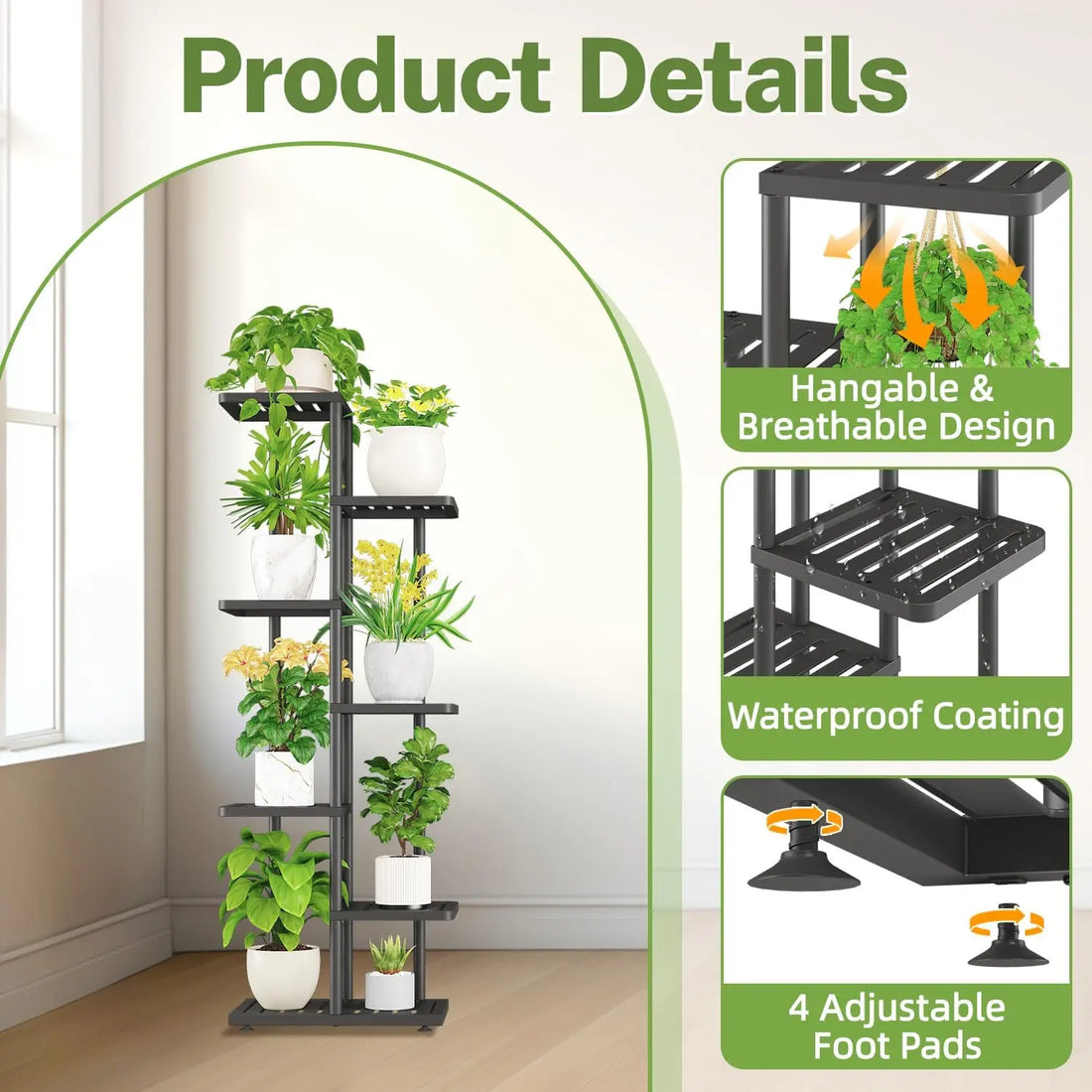 6-Tier Metal Plant Stand with Grow Light
