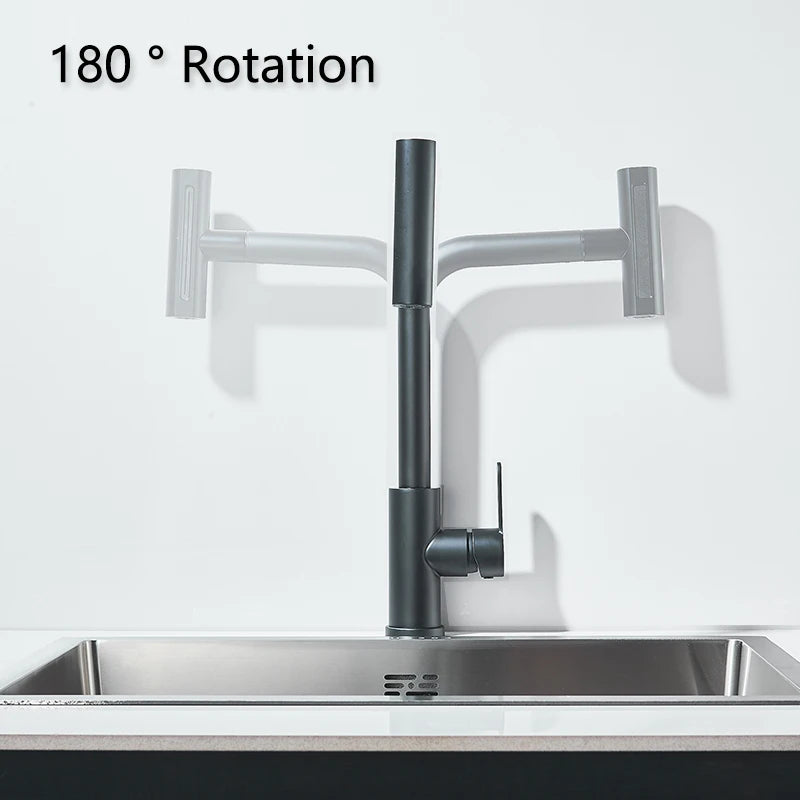 Pull-Out Kitchen Faucet — 360° Swivel, Hot & Cold Mixer