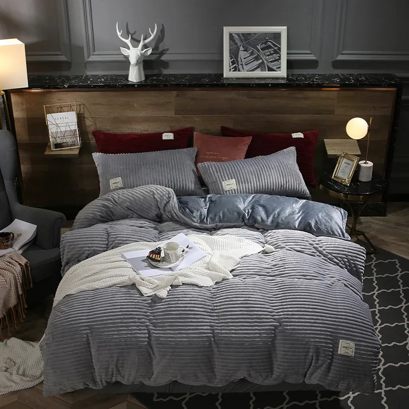 Winter Velvet Duvet Cover Set — Thick & Warm, 3-Piece