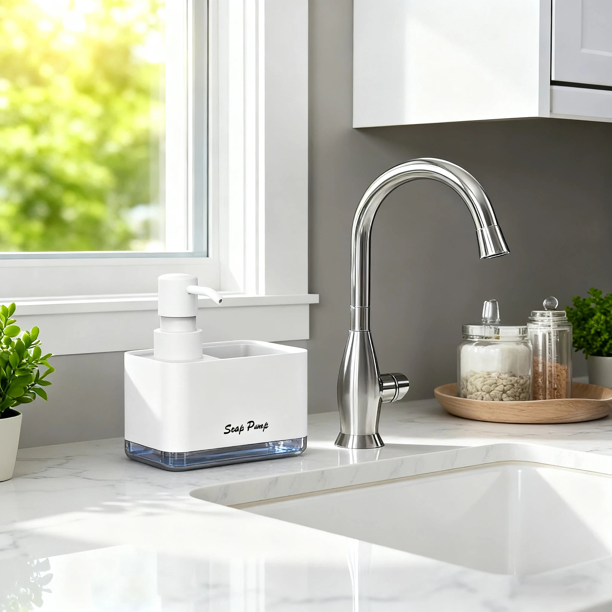 Kitchen Soap Dispenser with Sponge Holder — Pump & Caddy Set