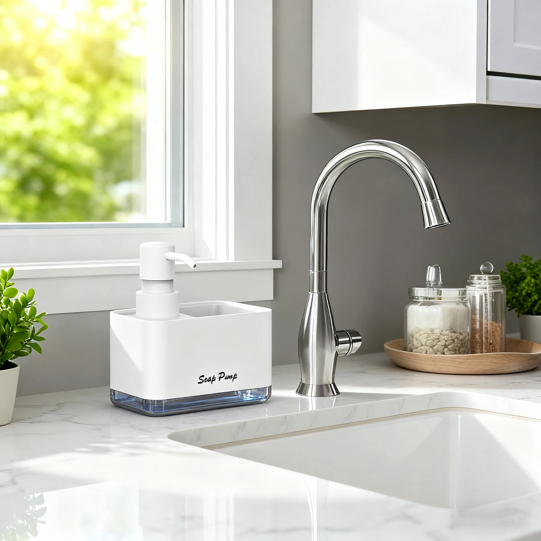 Kitchen Soap Dispenser with Sponge Holder — Pump & Caddy Set