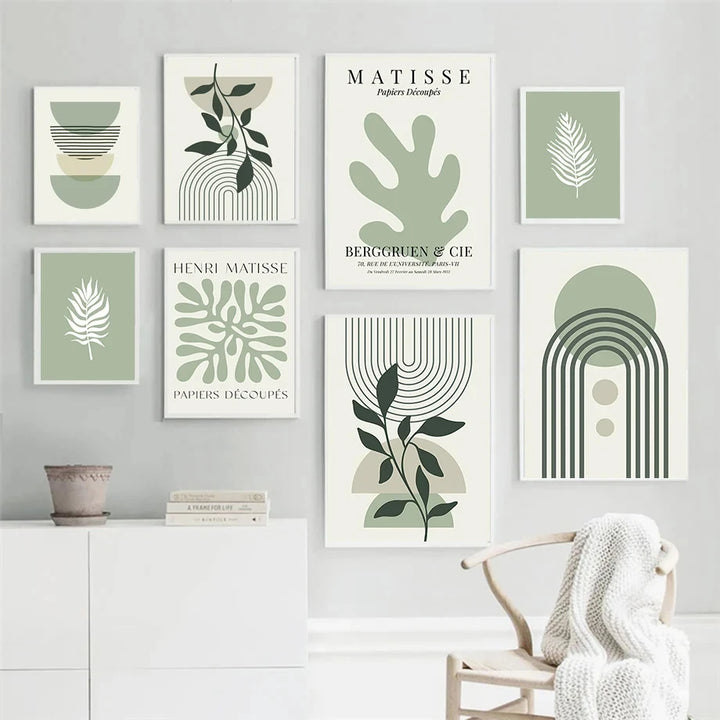Sage Green Matisse Leaf Canvas Print — Boho Abstract Wall Art