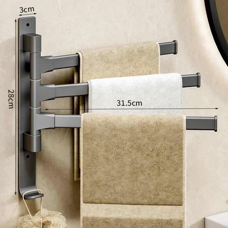 Rotatable Aluminum Towel Rack — 2 to 5 Bar, Wall Mounted