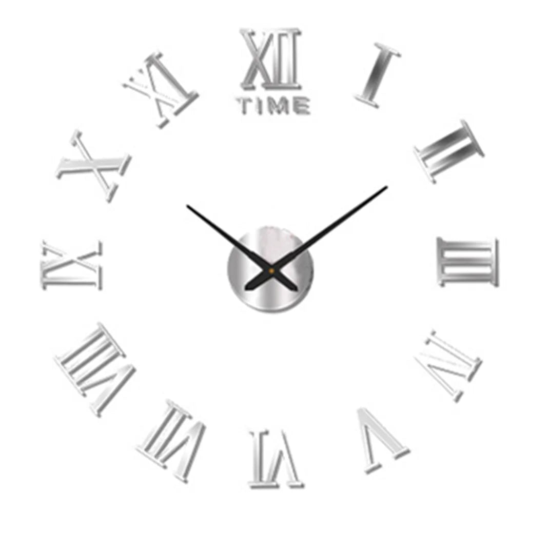 3D Roman Numeral Acrylic Mirror Wall Clock — DIY Quartz