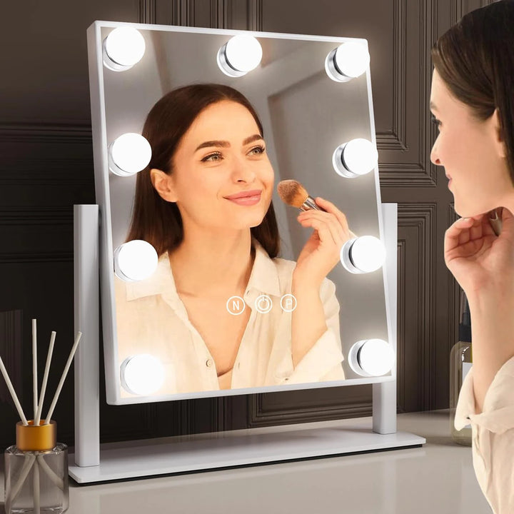 Hollywood Vanity Makeup Mirror — 9 LED Bulbs, 360° Rotation