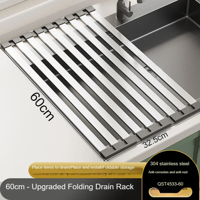 Stainless Steel Foldable Sink Drain Rack — Telescopic Basket