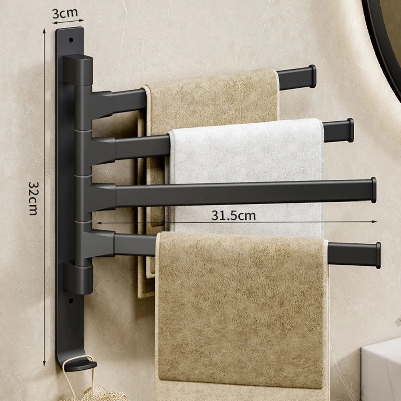 Rotatable Aluminum Towel Rack — 2 to 5 Bar, Wall Mounted