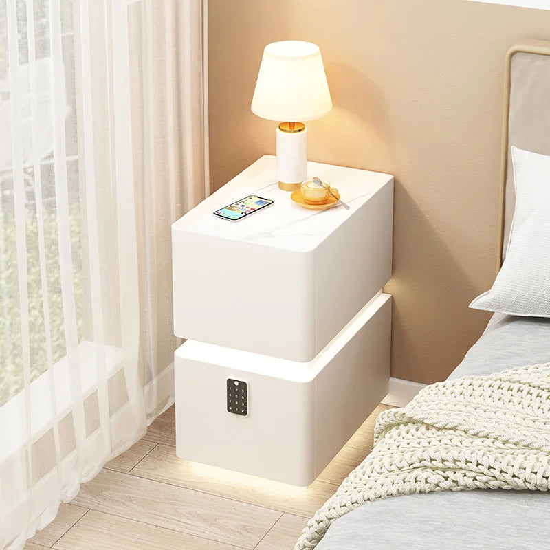 Smart Bedside Table with Wireless Charging — Solid Wood