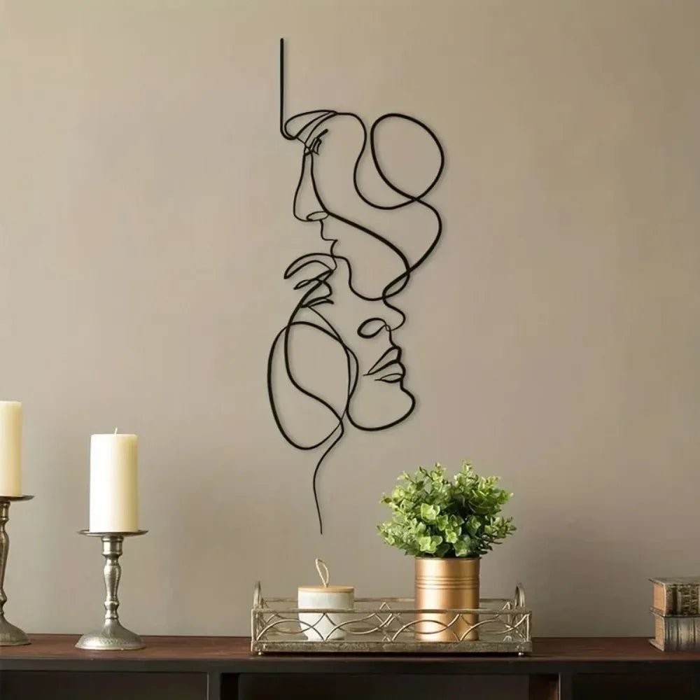 Minimalist Facial Line Metal Wall Art — Abstract Iron Sculpture