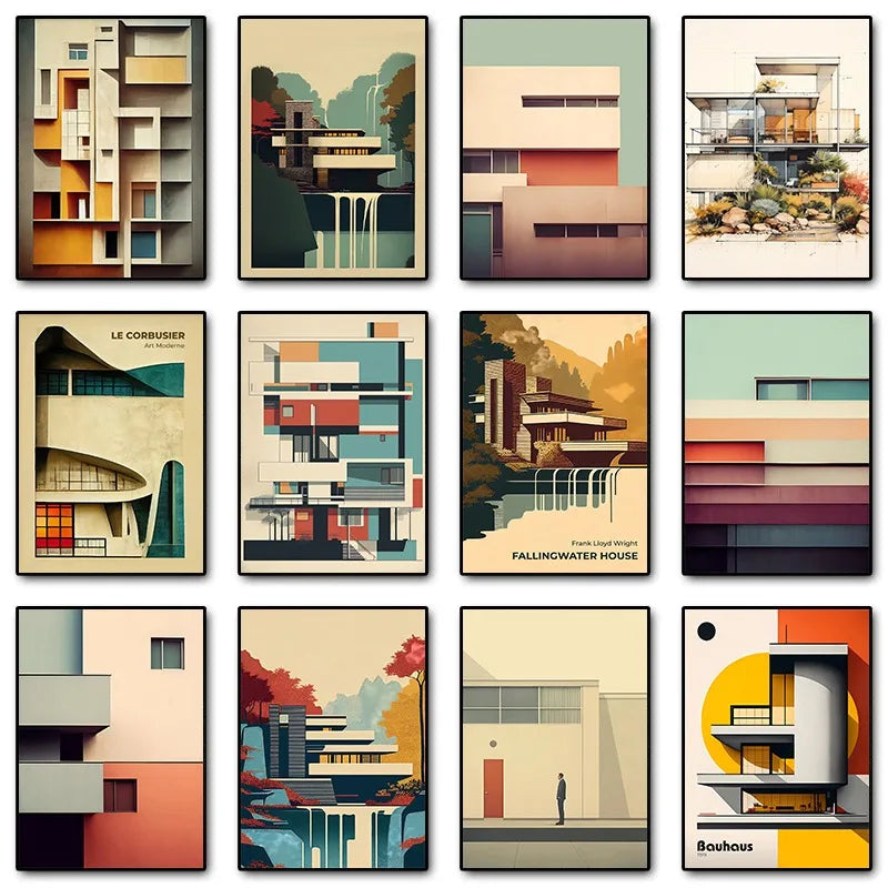 Fallingwater Architecture Canvas Print — Bauhaus Minimalist Art