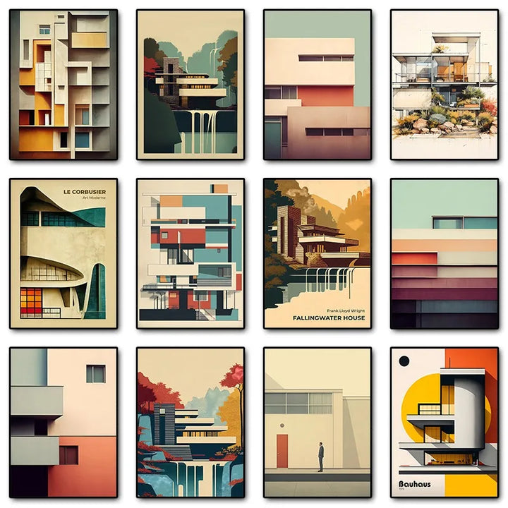 Fallingwater Architecture Canvas Print — Bauhaus Minimalist Art