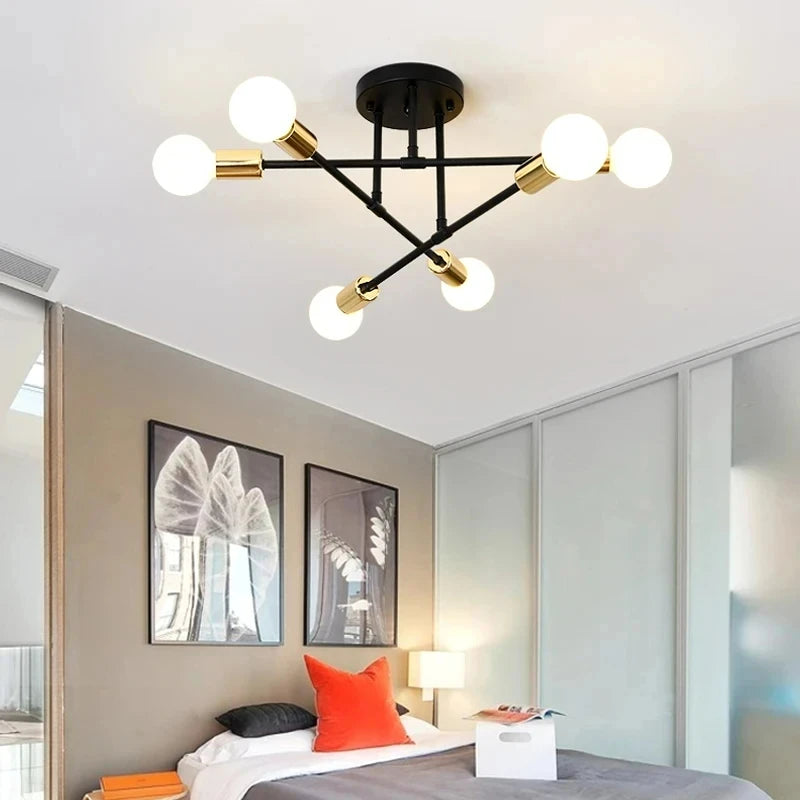 Modern Sputnik Chandelier — Antique Gold Semi Flush Mount