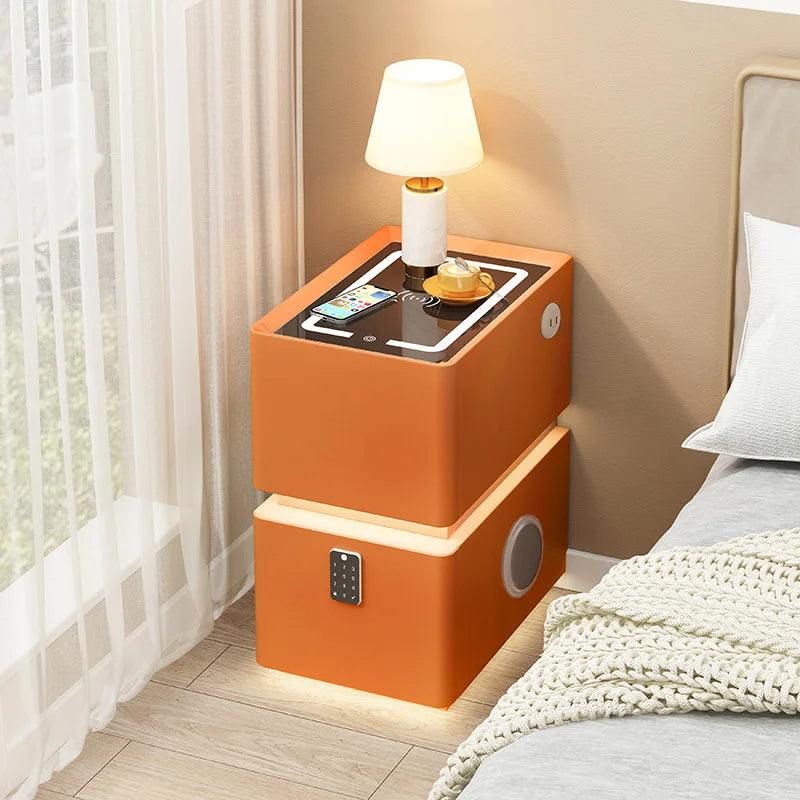 Smart Bedside Table with Wireless Charging — Solid Wood