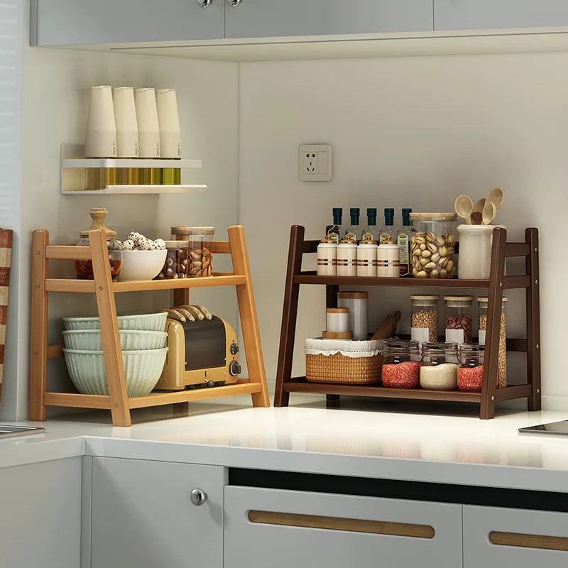 2-Tier Bamboo Spice Rack & Kitchen Counter Shelf