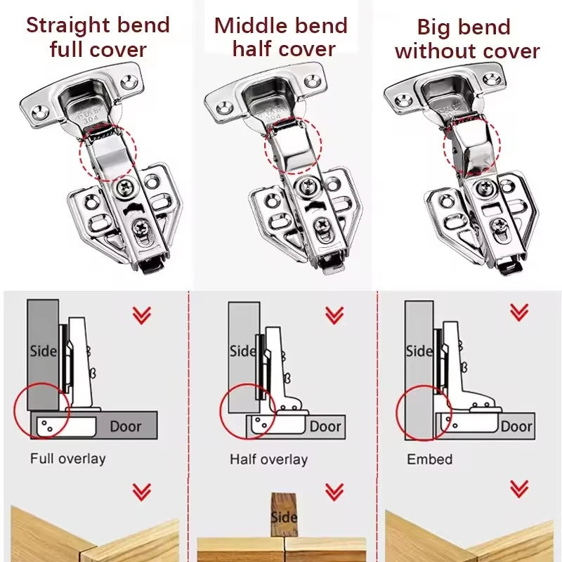 Soft-Close Cabinet Hinges — 304 Stainless Steel, Hydraulic