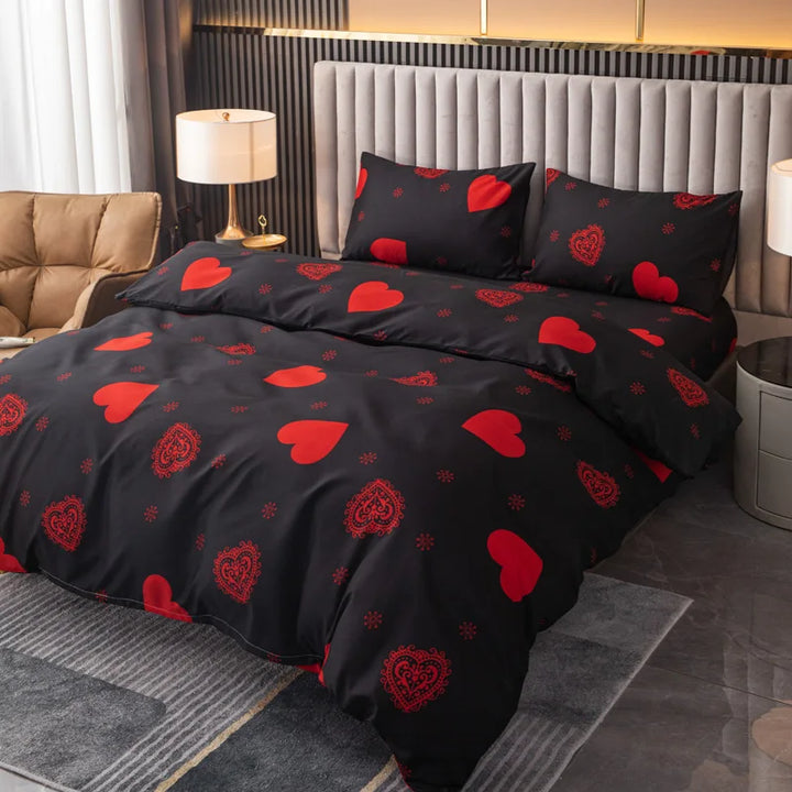 Love Print Matte Duvet Cover Set — Queen, Skin-Friendly