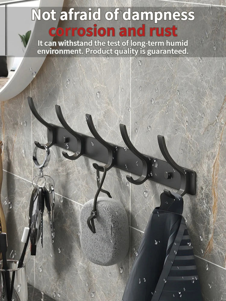 Punch-Free Door Back Hook Organizer — 6-Hook Aluminum Hanger