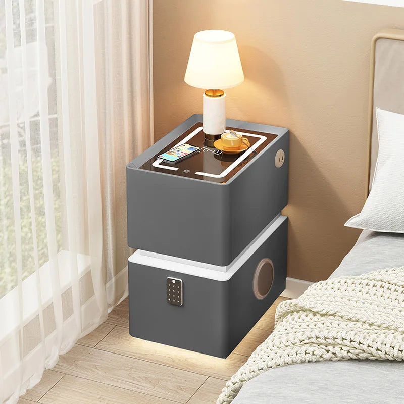 Smart Bedside Table with Wireless Charging — Solid Wood