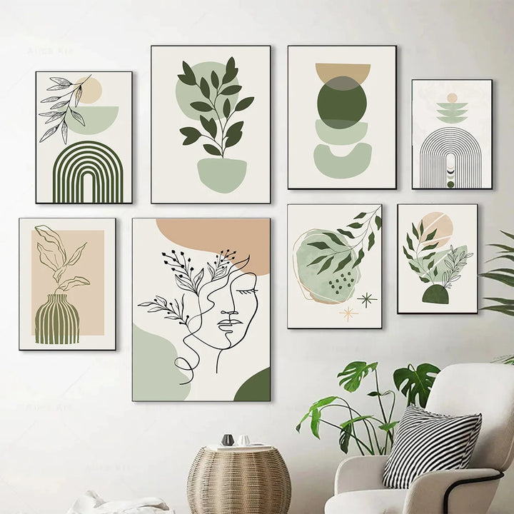 Boho Sage Green Plants Canvas Print — Nordic Abstract Wall Art