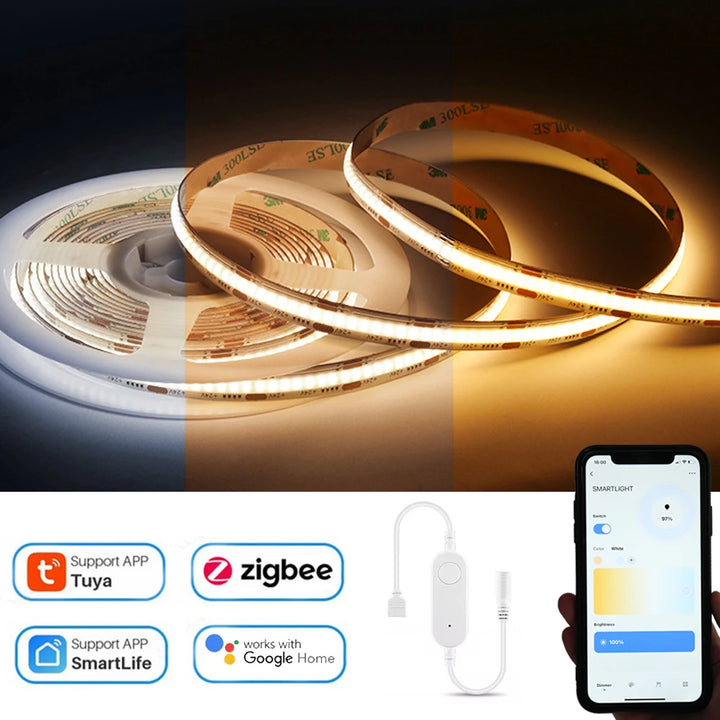 Zigbee COB LED Strip Light — Dimmable, Alexa Compatible