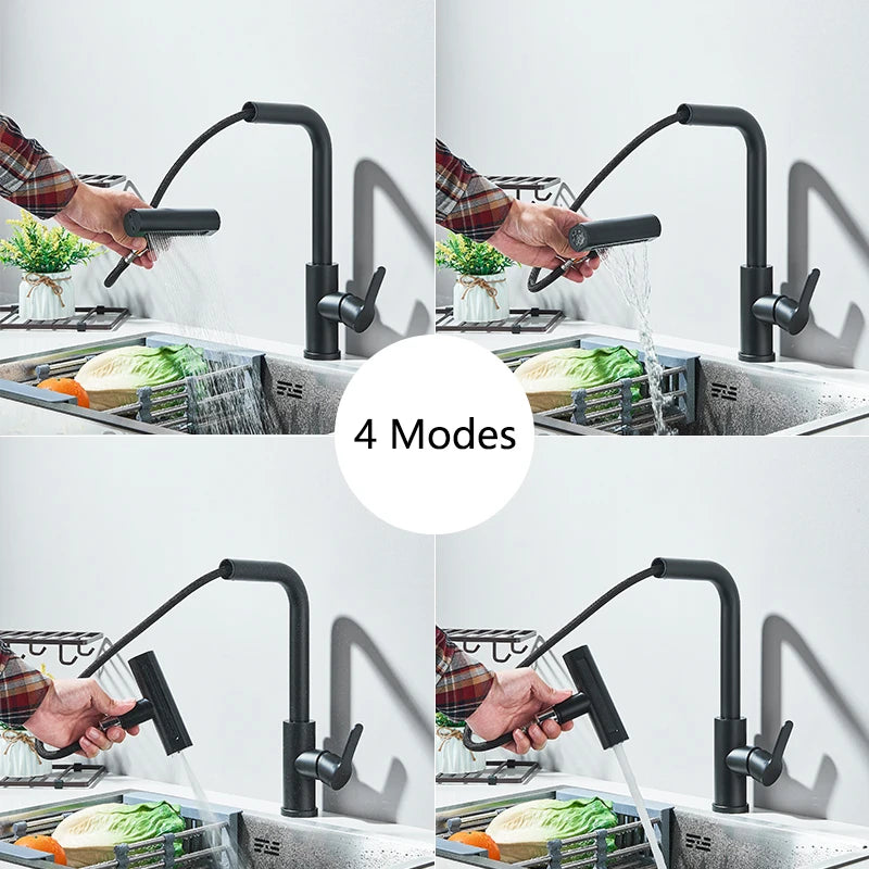 Pull-Out Kitchen Faucet — 360° Swivel, Hot & Cold Mixer