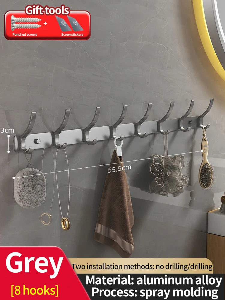 Punch-Free Door Back Hook Organizer — 6-Hook Aluminum Hanger